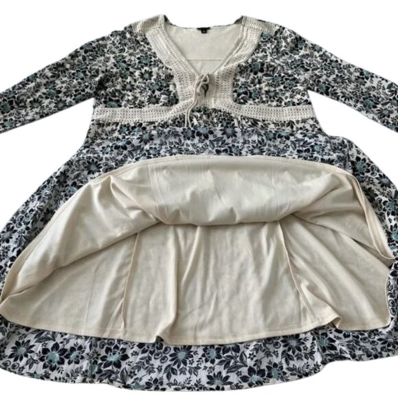 Torrid Mini Gauze Lace-Up Skater Dress Size 3 Floral Boho Crochet Long Sleeve - Picture 7 of 11